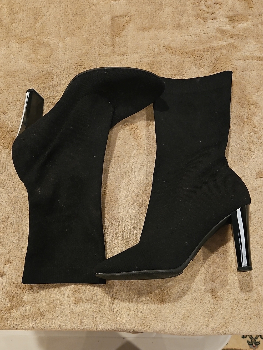 Circus by Sam Edelman Black Stretch Sock Boots with Gloss Heel